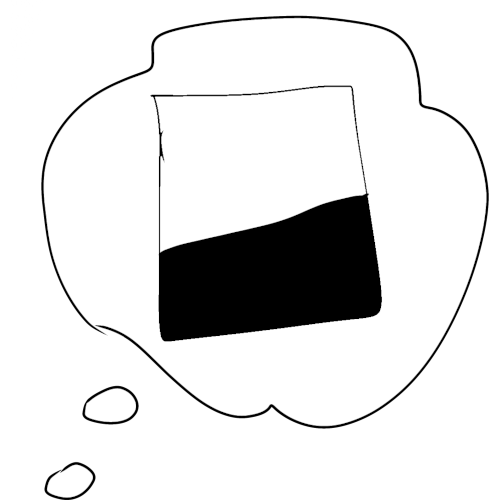 a thought bubble with a black and white square in it